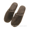 Brown hotel slippers high velour lady slipper